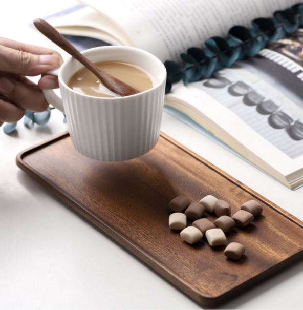 Solid wood rectangular tea tray for household use