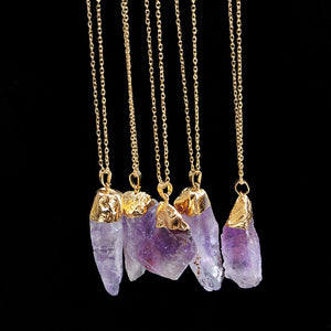 Natural Crystal Pendant Necklace Raw Stone Gemstone Gold Plated