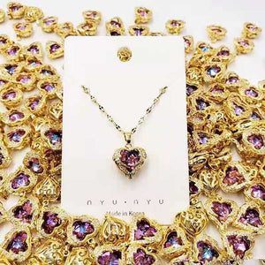 Ocean Heart Titanium Steel Necklace Female Ins Love Color Crystal Pendant 18k Gold Clavicle Chain