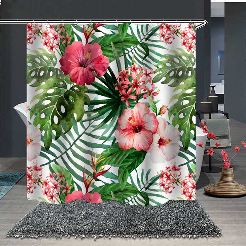 Tropical floral shower curtain polyester bathroom curtain