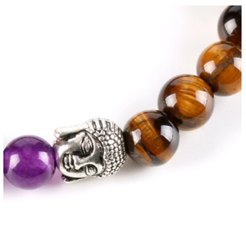 Ancient Silver Buddha Head 7 Chakra Yoga Energy Jewelry 8mm Stone Bracelet