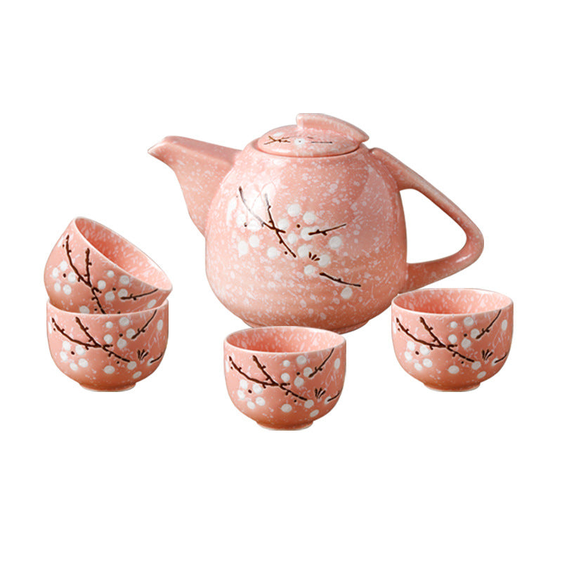 Japanese Tea Set, White Porcelain Tea Set with 1 Teapot Set, 4 Tea Cups