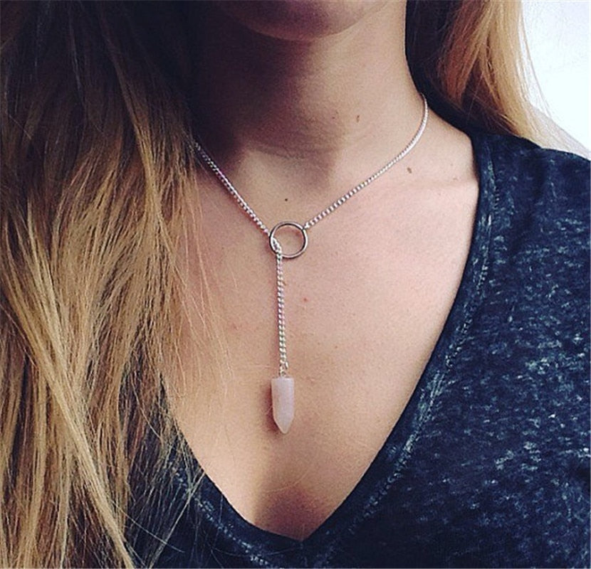 Rose Quartz Crystal Healing Pendant Necklace for Women