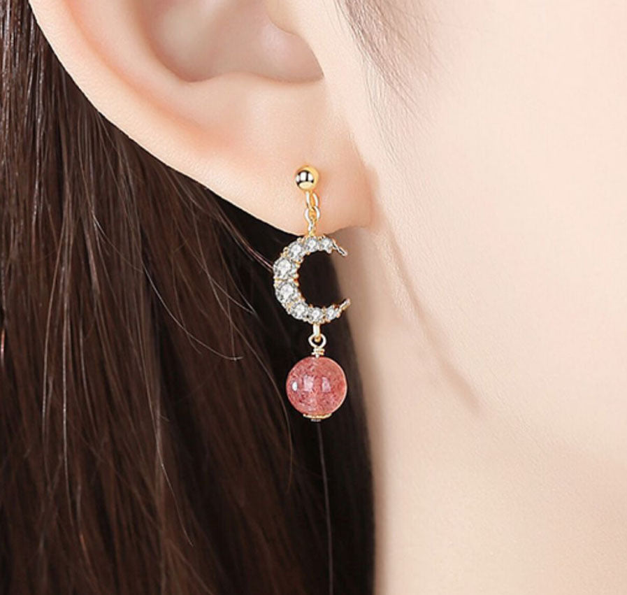 Women's Natural Strawberry Crystal Earrings