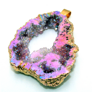 Irregular  Natural Agate Quartz Geode Pendant Necklaces