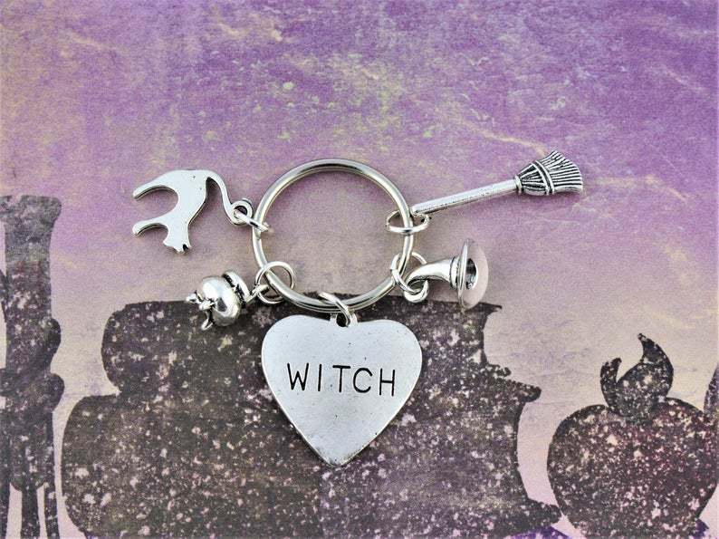 Broom Hat Witch Keychain Halloween Witchcraft Gift