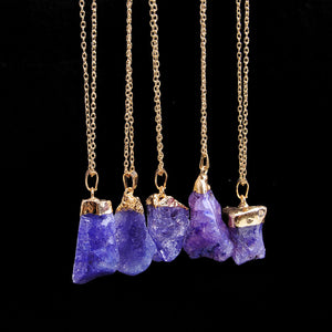 Natural Crystal Pendant Necklace Raw Stone Gemstone Gold Plated