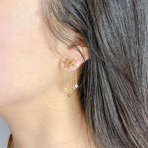 Women’s Tassel Earrings Star Ear Stud Pave Crystal Dangle Earrings