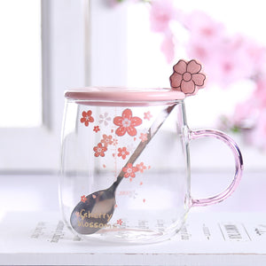 Sakura Cup, Creative Sakura Mug, Cute Heat-resistant Cup, Transparent Cup, Borosilicate Glass Coffee Cup,Gift