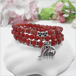 Stretchy Stone Bead Elephant Charm Bracelet Bangle Reiki