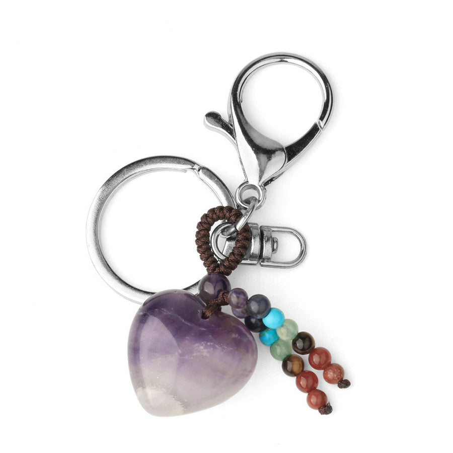 Crystal Heart Love Stone Keychain Reki Healing Crystal Gemstone