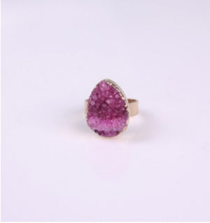 Natural Stone Agate Crystal Bud Women Rings  Rose Vintage Rings