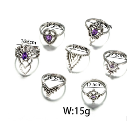 7 Pcs Women Rings Set Knuckle Rings Bohemian Rings Crystal Rings - Image #3