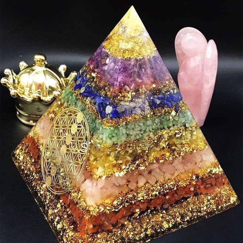 Seven Chakra Natural Crystal Crushed Stone Energy Tower