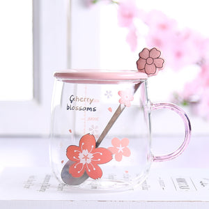 Sakura Cup, Creative Sakura Mug, Cute Heat-resistant Cup, Transparent Cup, Borosilicate Glass Coffee Cup,Gift