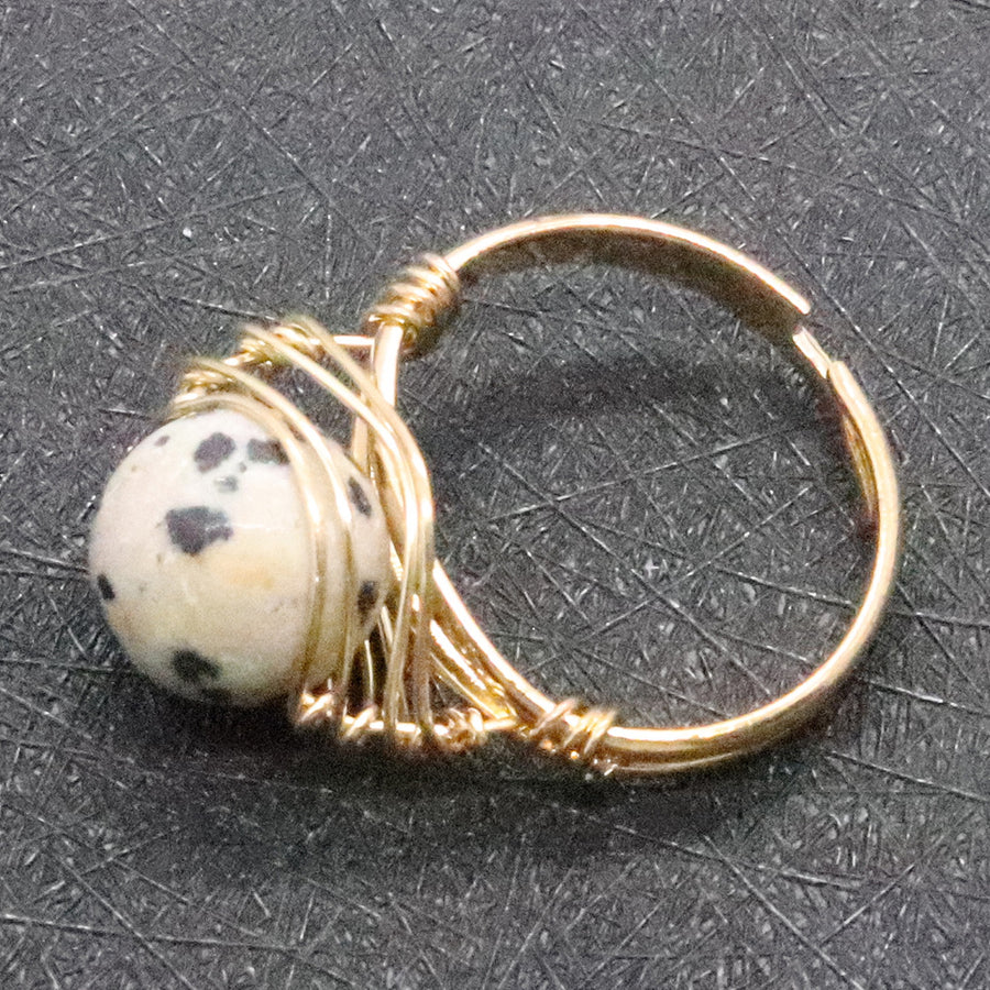 Natural Stone Bead Speckled Stone Ring