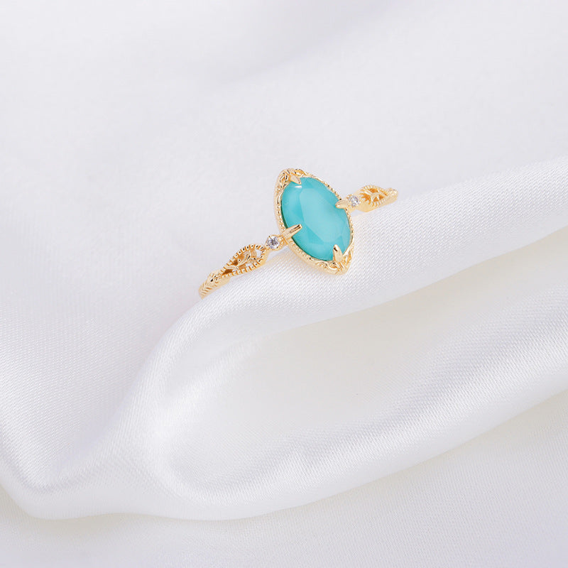 Women's Turquoise White Crystal Ring